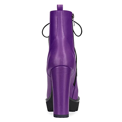 Castamere Women High Heel Platform Chunky Block Round Toe Ankle Boots Short Bootie Lace-up Zipper Boots4