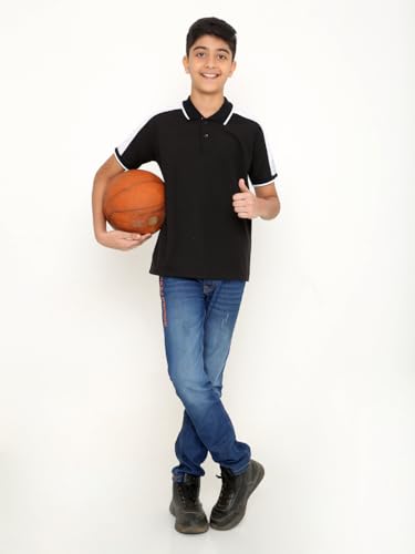 Image of TotzTouch Boys Premium Polo Collar Tshirt Combo with Zipper Closure Color White & Black Age 6 Years to 15 Years