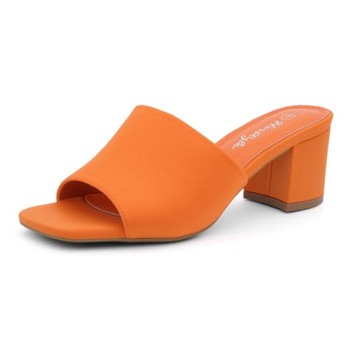 Image of Herstyle Square Open Toe Heeled Sandals for Women 2.5 Inch Low Block Chunky Heel Sandals Slip-On Mules Comfortable Dress Shoes for Party Wedding Office