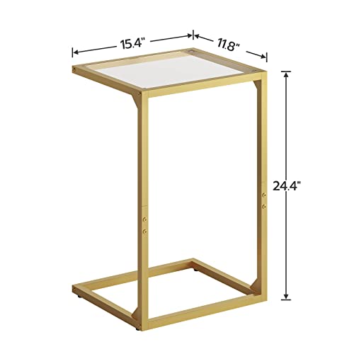 Hoobro C-Shaped End Table, Tempered Glass Couch Table With Metal Frame, Narrow Snack Side Table For Small Space, Living Room, Bedroom, Modern And Simple, Gold Gd04Sf01 #TOP2