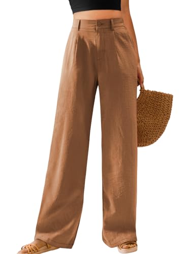 Image of Feiersi Womens Casual Wide Leg Pants High Waisted Button Down Straight Long Trousers Palazzo Pants