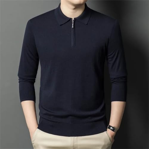 Men Sweater Jumpers Long Sleeve Zippers Turn-Down Collar Cashmere Silk Pullovers3