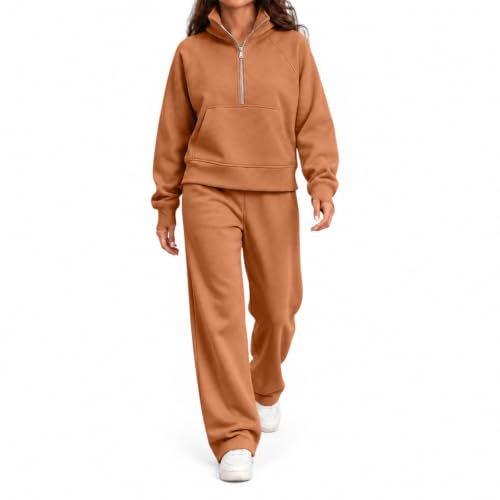 Womens Sweat Suits 2 Piece Set Stand Collar Fleece Stretchy Waist Tops - image 6
