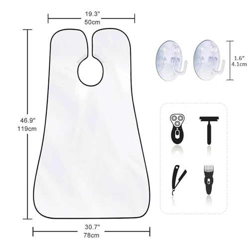 Beard Bib Apron for Men, Father's Day Gift Beard Trimming Catcher Bib for Shaving & Hair Clippings, Waterproof Non-Stick Hair Catcher Grooming Cloth with 2 Suction Cups(White) - Image 2