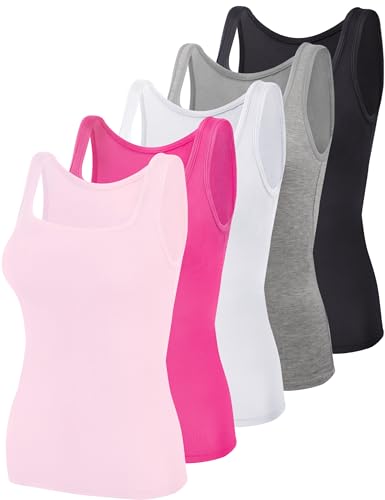 Image of BQTQ 5 Pack Women's Tank Tops Square Neck Sleeveless Ladies Tank Top Undershirts
