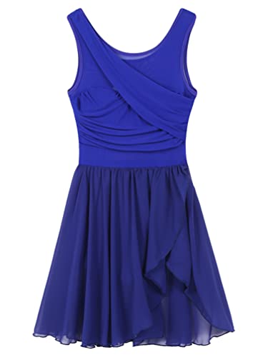 ranrann Women\'s Lyrical Ballet Leotard Dance Costume Contemporary Chiffon Flowy Tulle Skirt Dance Dress Royal Blue Small