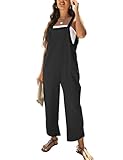 Gozoloma Women's Overalls Casual Button Up Petal Hem Jumpsuits Baggy Wide Leg Pants(0101-Black-S)