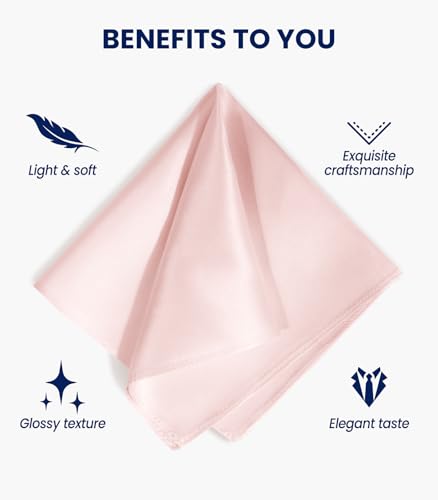 Image of Selected Hanky 100% Pure Silk Pocket Square for Men | 100% Mulberry Silk with hand-rolled edges; pairs with a suit, blazer, or tuxedo for weddings, formal events, and daily wear.