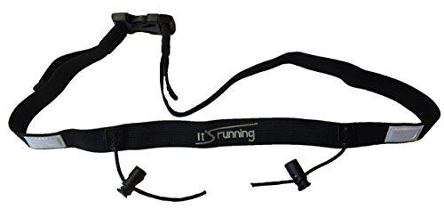 It's running Startnummernband Race Number Belt Pro mit Kordelstoppern und Reflektoren, Black, One Size