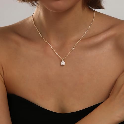 Image of Gold Silver Necklace for Women, Dainty Cubic Zirconia Pendant