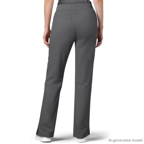 Image of Women's 7-Pocket Scrub Pants - Straight Leg, Mid-Rise, Drawstring | Soft stretch knit Mid-rise drawstring Side slits Wrinkle-resistant Machine washable For nurses /doctors /vets