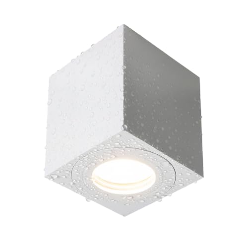 EDO Blanc Spot en Saillie IP44 Carré 80x80x95mm LARKS, Plafonnier pour Salle de Bain, Spot LED en Saillie Plafond 230V avec GU10 Douille, Downlight Réglable Aluminium, Lampe pour Balcon et Cuisine