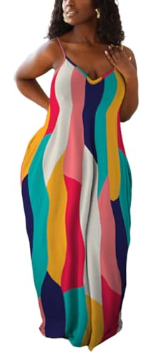 Image of BFFBABY Women's Casual Maxi Dress Sleeveless Tie Dye Spaghetti Strap Summer Plus Size Swing Sundress with Pockets