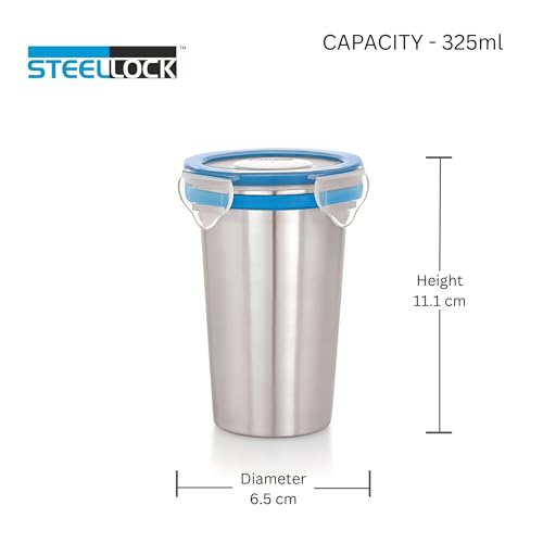 Image of STEELLOCK Stainless Steel Tumbler with Lid, 325ML, BPA Free Water Tumbler, Leak Proof, Office Tumbler, Rust-Free, Easy Grip, Easy to Carry, Travel Bottle