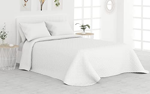 Liniva Home Colcha Bouti Termosellada para Verano y Entretiempo. 100% Microfibra - Modelo Vejer. Colcha Cubre Cama Multiusos. Incluye Dos Fundas de cojín. Cama 150/160-250x265cm Blanco