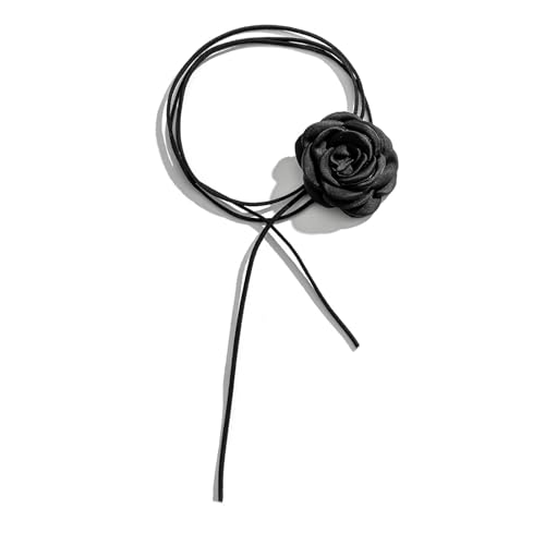 Sgehenr Collana girocollo nera da donna, 1 pezzo, stile vintage, con rose e fiori, in tessuto, regolabile, per donne e ragazze, sposa, festa di matrimonio, compleanno, Acrilico