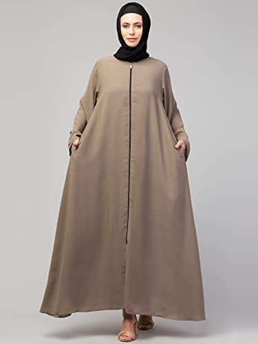 Image of Mallika Women Modest Wear Nida Matt Front Open Zipper Abaya Burkha for Everyday use