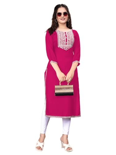 Image of Women Rayon Embroidered Kurti Three Quarter Sleeve Kurta for Women and Girls Embroidery Work Soft Rayon Fabric Comfortable