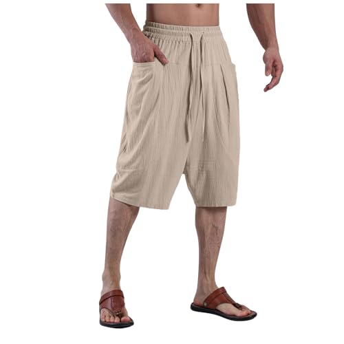 Caxndycing Pantalones cortos de lino para hombre, pantalones cortos de verano, chinos, de algodón, pantalones de verano, ligeros, informales, con bolsillos, holgados, pantalones de lino para la playa