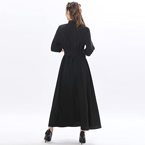 Church Dresses for Women Elegance Audrey Hepburn Style Tab Collar 3/4 Puff Sleeve Swing Maxi Dress with Long Belt3