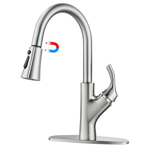 WOWOW Pull Out Kitchen Faucet Magnetic Docking Sweep Aquablade High Arc with Deck