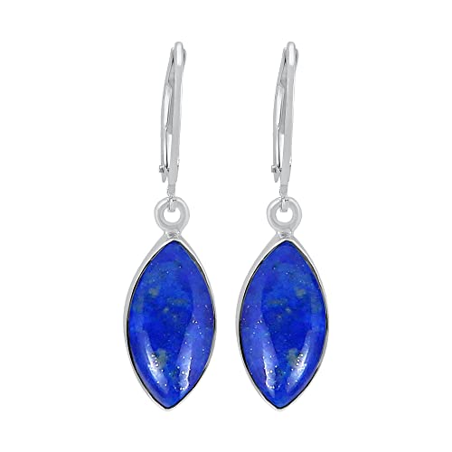 Natural Lapis Lazuli Dangle Earrings for Women 925 Sterling Silver Plated Blue Stone September Birthstone Earrings Jewelry Mothers Day Gift for Mom