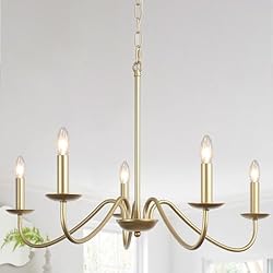 Lampara Para Comedor Antigua ASHUAQI Lámparas De Araña Vintage, 5 Luces Lámparas De Techo Colgante Dorado Velas Clásico Moderna Metal Con Casquillo E14, Lamparas Para Salon, Dormitorio, Cocina, Comedor, Pasillo