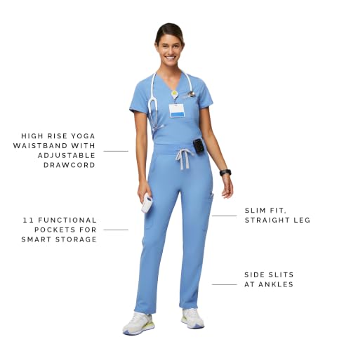 Image of FIGS YOLA High Waisted Skinny Scrub Pants for Women - 11 Pockets, 4-Way Stretch, Yoga Waistband