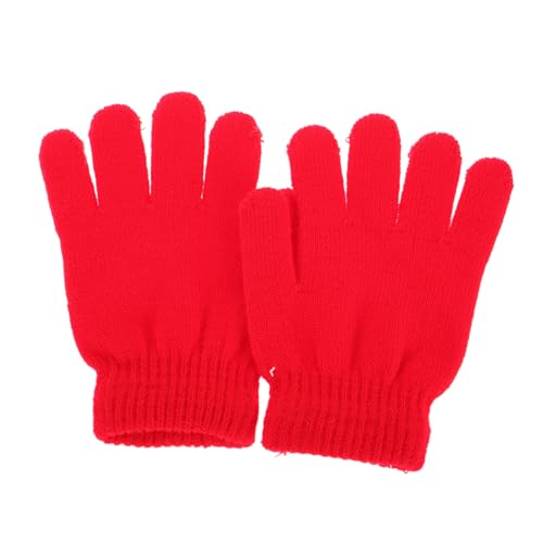 Knitted Gloves Warm Full Finger Winter Mittens for Aged Solid Red Color for and Cold Weather Activities