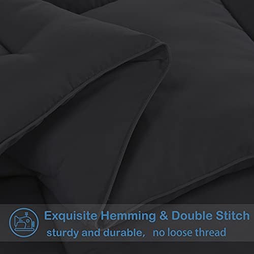 EASELAND All Season California King Soft Quilted Down Alternative Comforter Reversible Duvet Insert with Corner Tabs,Winter Summer Warm Fluffy Hypoallergenic,Black,96x104 inches