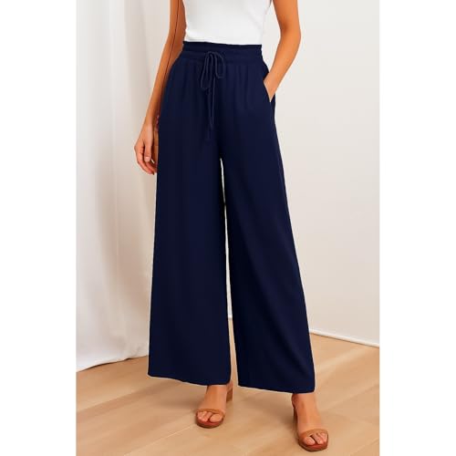 White Linen Pants Women Women Casual High Waist Wide Leg Pants with Pocket for Autumn Beach outings Travel Outfits2