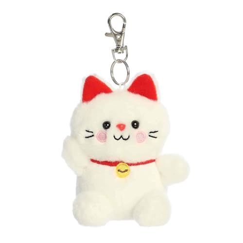 Aurora Adorable Palm Pals Kota Lucky Cat Clip-On - Fun Collectible Plush For Kids and Adult Collectors - Perfect for Decorating Rooms and Birthday Gifts - White 4.5 Inches