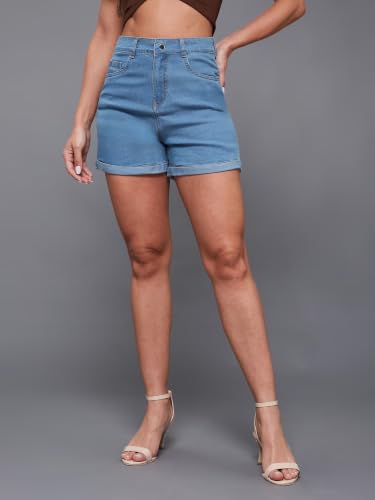 Image of Miss Chase Women's Relaxed Fit Mid-Rise Regular-Length Denim Shorts