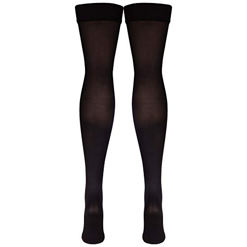 Image of NuVein Medical Compression Stockings, 20-30 mmHg Support, Soft Comfort Microfiber, Thigh Length, Open Toe, Black, Small