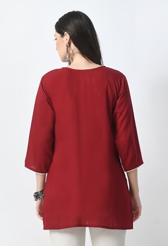Image of LIBOZA Kurti for Women - Short Chikankari Kurtis for Girls, Lakhnawi Tunic Top Kurta Design for Ladies, Woman Ethnic Kurthis & Shirt with Sleeve