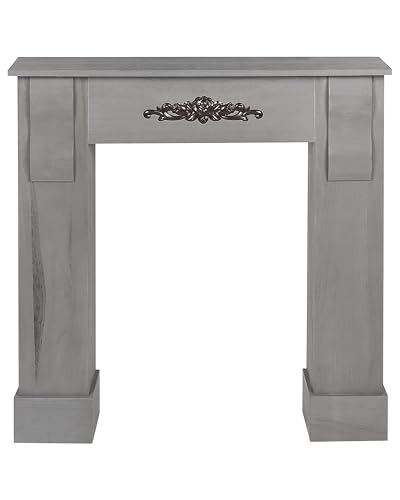 Deko-Kaminumrandung Paulownia-Holz grau 97 x 99 cm Kaminkonsole Retro...