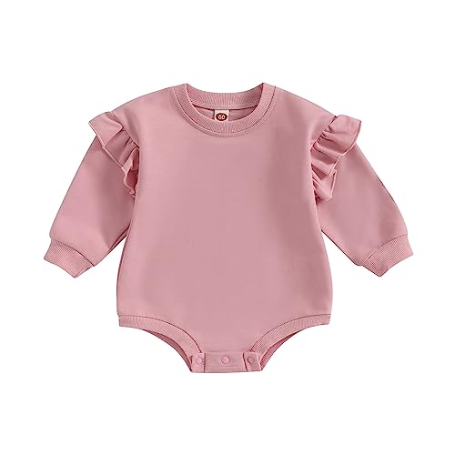 Image of MERSARIPHY Baby Girl Boy Sweatshirt Romper Toddler Newborn Long Sleeve Bubble Oversized Bodysuit Onesie Neutral Fall Clothes