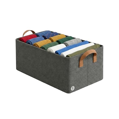 Image of CRAE Pack of 1 Storage Baskets (46L x 27W x 19H CM) Non-Woven Foldable Wardrobe Organizer with Metal Frame Rectangle, Storage Box with Handles for Clothes, Books, Toys, Blankets & Closet Use.