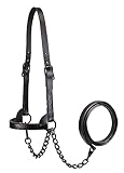 Derby Originals Black Midnight All Black Premium Flat Fancy Stitch Leather Cattle Show Halter with Matching Chain Lead