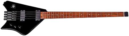 Bootlegger Guitar Ace Bass Black Headless Travel Performance 4 String Electric Bass Right Handed Dual Truss Road 34” Scale 24 Fret Maple Neck Through Monorail Bridge Polyurethane Gloss & Case