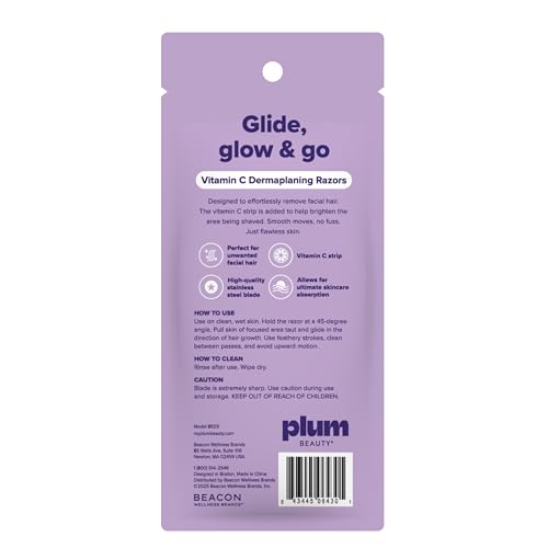 Plum Beauty Vitamin C Dermaplaning Razors – Infused Facial Razors for Women - Peach Fuzz & Dead Skin Remover - Brighten - Additional View