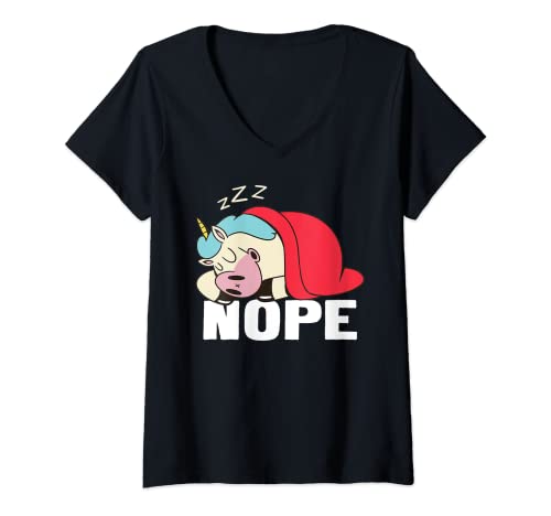 Damen Nope Unicorn Lazy Nah Not Gonna Do It Lustiger Gag T-Shirt mit V-Ausschnitt