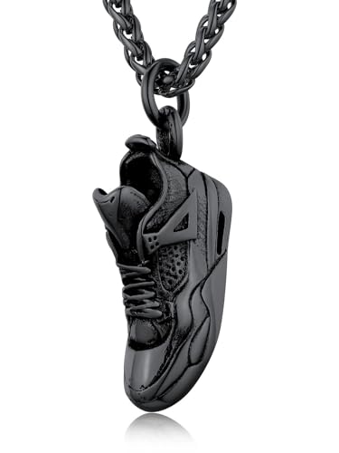 U7 Herren schwarz Edelstahl Kette Sport Schuh Form Anhänger Halskette 60cm Weizenkette verstellbar Hip Hop Punk Halskette Vatertag Modeschmuck für Männer Jungen schwarz