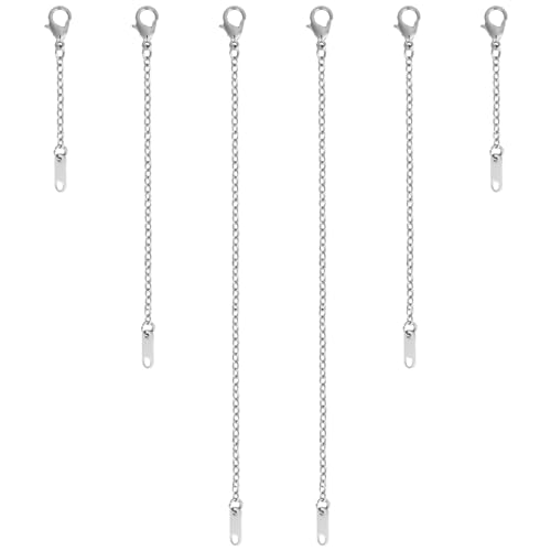 6pcs Necklace Extender Chains, 2in 4in 6in Necklace Extenders with Lobster Clasp, Alloy Extender Chains Set for DIY Jewelry Crafts Necklace Bracelet Anklet (Silver)