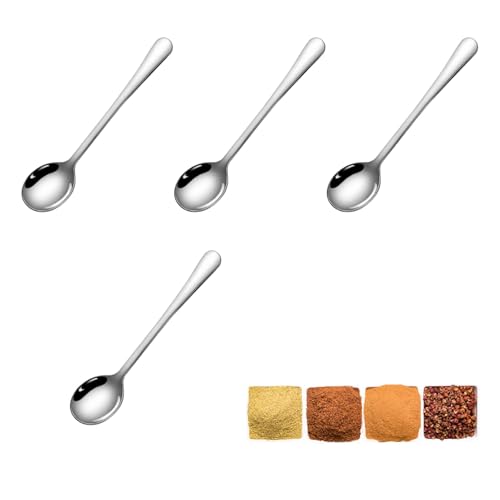 4 Stück Edelstahl Mini Löffel 7,5 cm, Kleine Gewürzlöffel für Salz, Zucker, Gewürze & Deko, Praktische Tiny Scoops für Küche