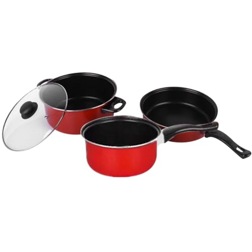 IDEANATEGRATE de Utensilios de Cocina Multifuncional Color Rojo Juego de 3 Piezas de Hierro Fundido y Plástico, Set de Ollas para Uso Diario Hogar