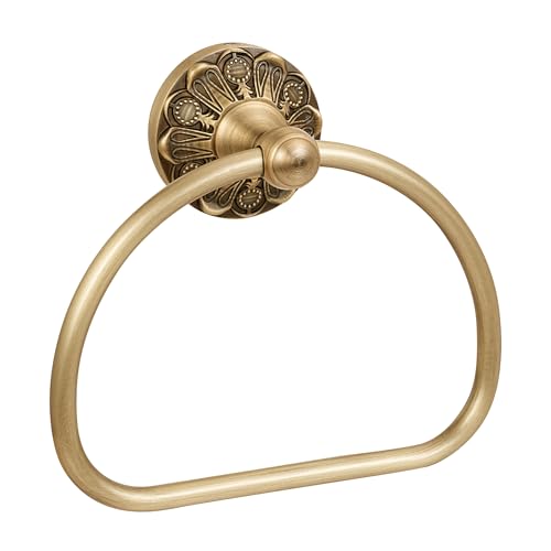 BRASEEY Brass Towel Holder Ring Antique Brass Bathroom Hand Towel Ring Vintage Wall Mounted Towel Rack Hanger Home Half Round Bathroom Hardware Accessory