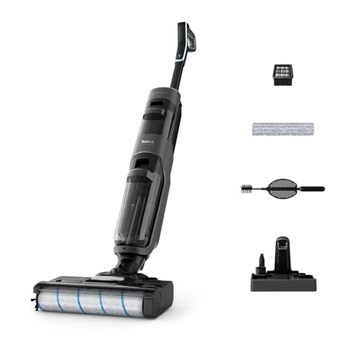 Tefal X-CLEAN 4 Cordless 2-in-1 Wet & Dry Vacuum Cleaner Hard Floor Cleaner with Self-Cleaning Smart Sensor Self-Propelled Brush-Roll 50 Min Battery Lightweight Design Grey GF5035M0