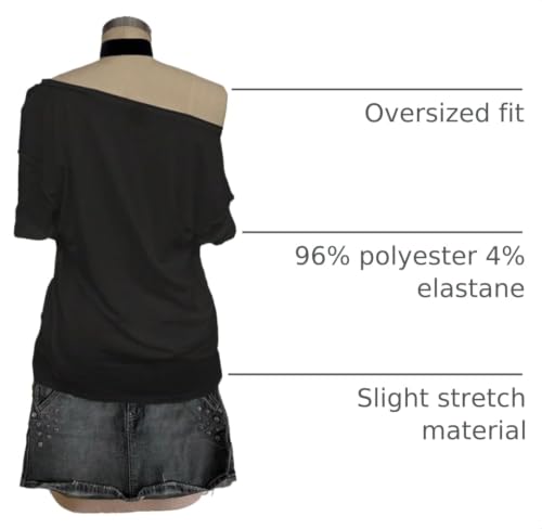 Image of RoseSeek Women's Off The Shoulder Goth Graphic Tees Short Sleeve Asymmetrical Oversized Y2K T Shirts