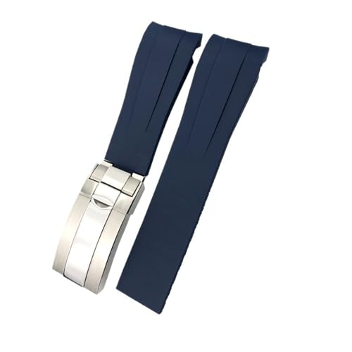 WUWMTUTCK Correa de reloj goma negra y azul 21mm 22mm apta for Rolex DEEPSEA Sea-Dweller Submariner, accesorio correa silicona(Blue,21MM DEEPSEA_SILVER)